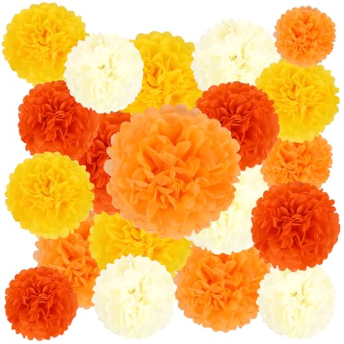 16PCS Fall Party Decorations Orange Tissue Paper Flowers Pompoms Decorations for Girl Groovy Birthday Baby Shower Wedding Autumn Thanksgiving Halloween Room Wall Hanging Décor