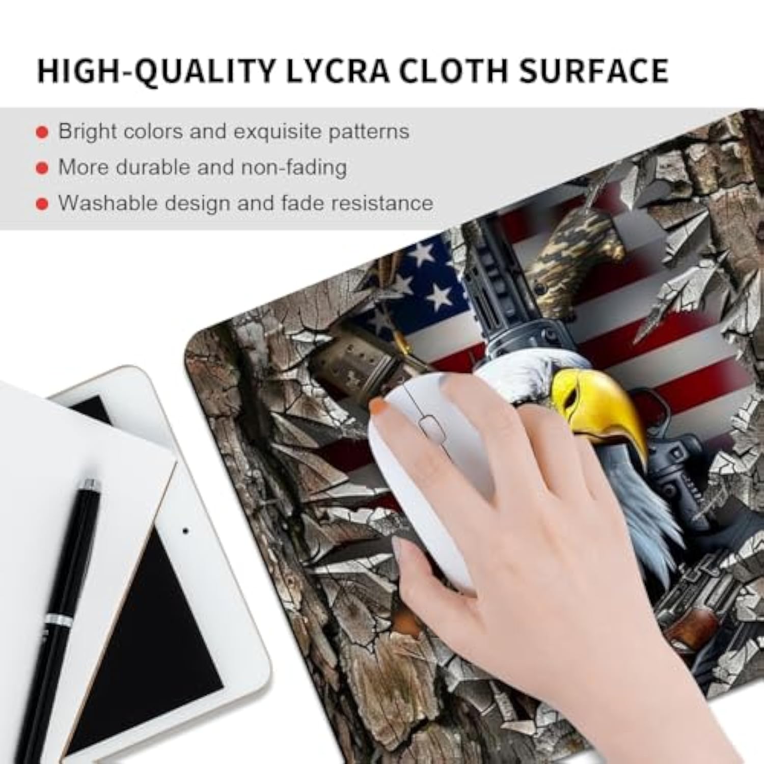 American Flag Eagle Rip Oak Camo (2) Square Mouse Pad, Texture, Waterproof, Anti Slip Rubber Base, Computer Mouse Pad, Laptop Mouse Pad