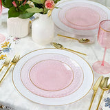 32 Piece Combo Plates Set includes 16-7'' inch Plate & 16-10'' inch Plates Pink Hammered Plastic Party Plate Premium heavyweight Elegant, Disposable, Tableware, Dishes,