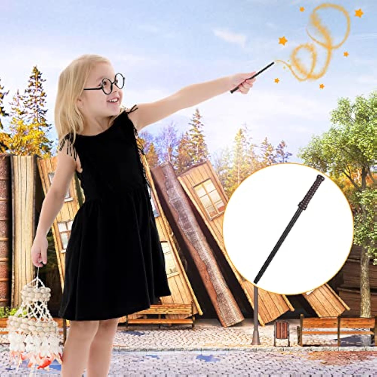 24 Pieces Wand Pencils And Glasses Wizard Party Favors, Wizard Party Supplies Birthday Supplies For Teen Boys Kids Girls Wizard School Decor Theme Halloween Supplies