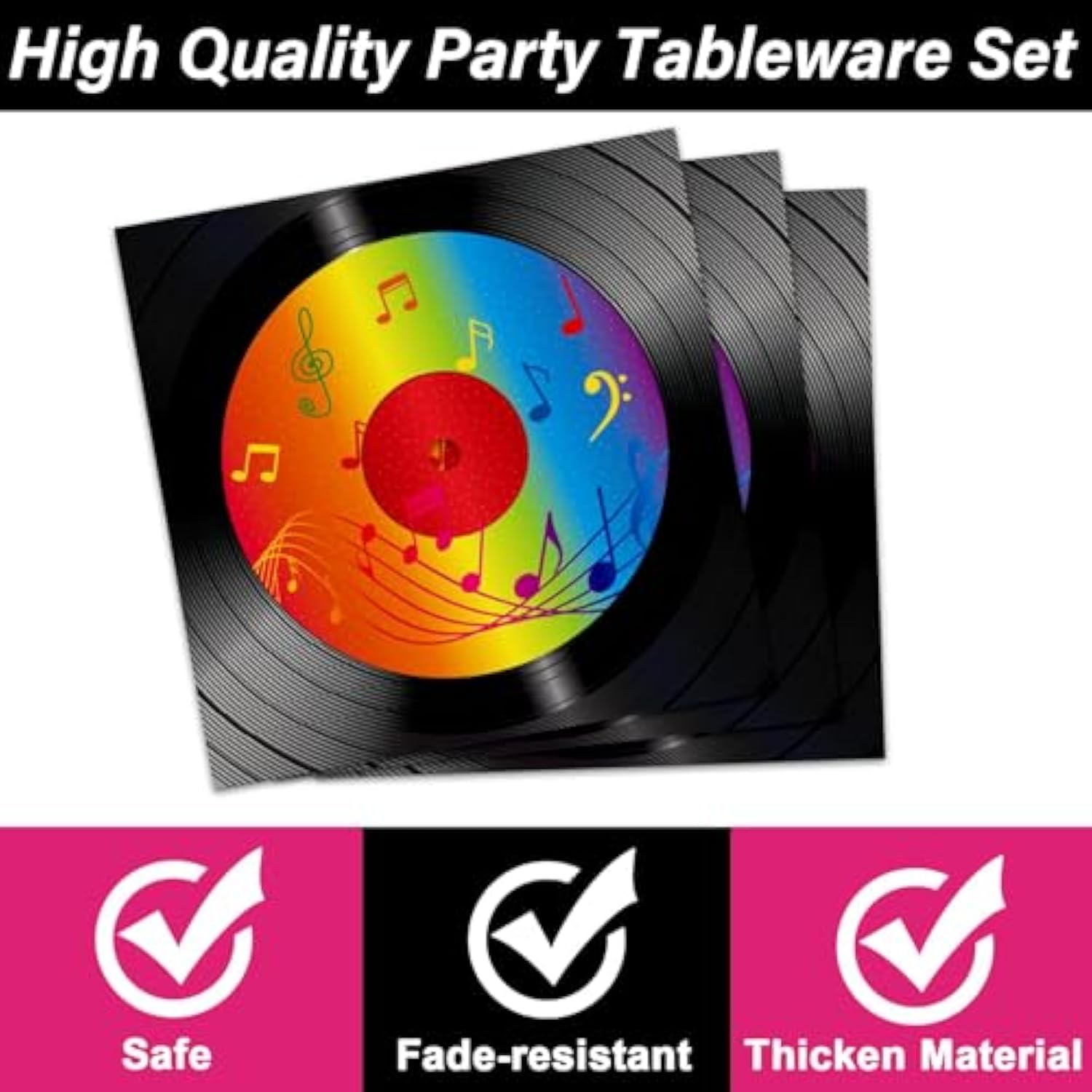 50's Record Party Tableware Set: Retro Vinyl Plates & Napkins for 24 Guests