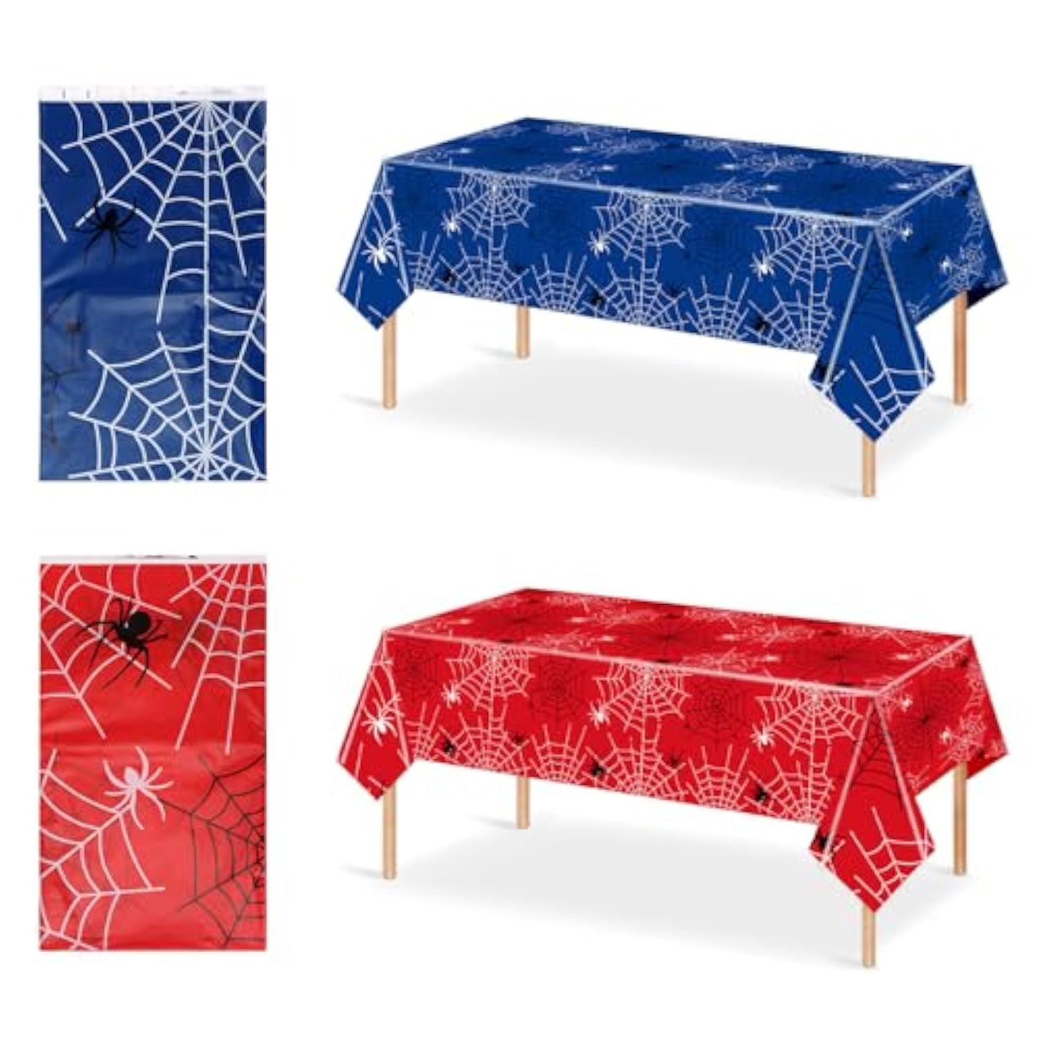 4Pcs Spider Tablecloths, 70X42 Inch Plastic Waterproof Spider Web Table Cloth Table Decorations Supplies For Cartoon Theme Birthday Friends Party