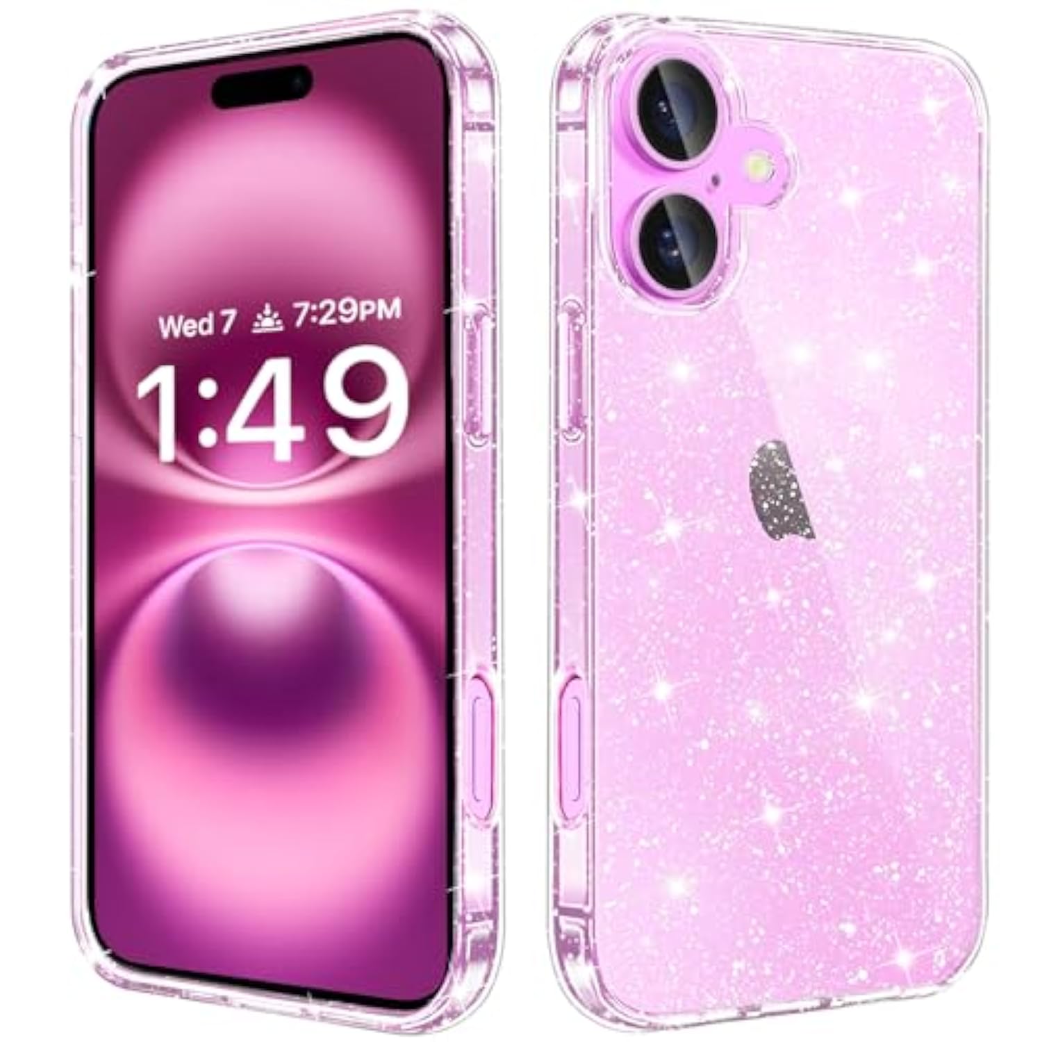 Clear Glitter iPhone 16 Case Hard Shockproof Sparkly Slim Cover for Women