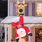 6 Ft Tall Christmas Inflatable Falling Santa With Reindeer Broke Out From Window, Blow Up Xmas Inflatables With Build-In