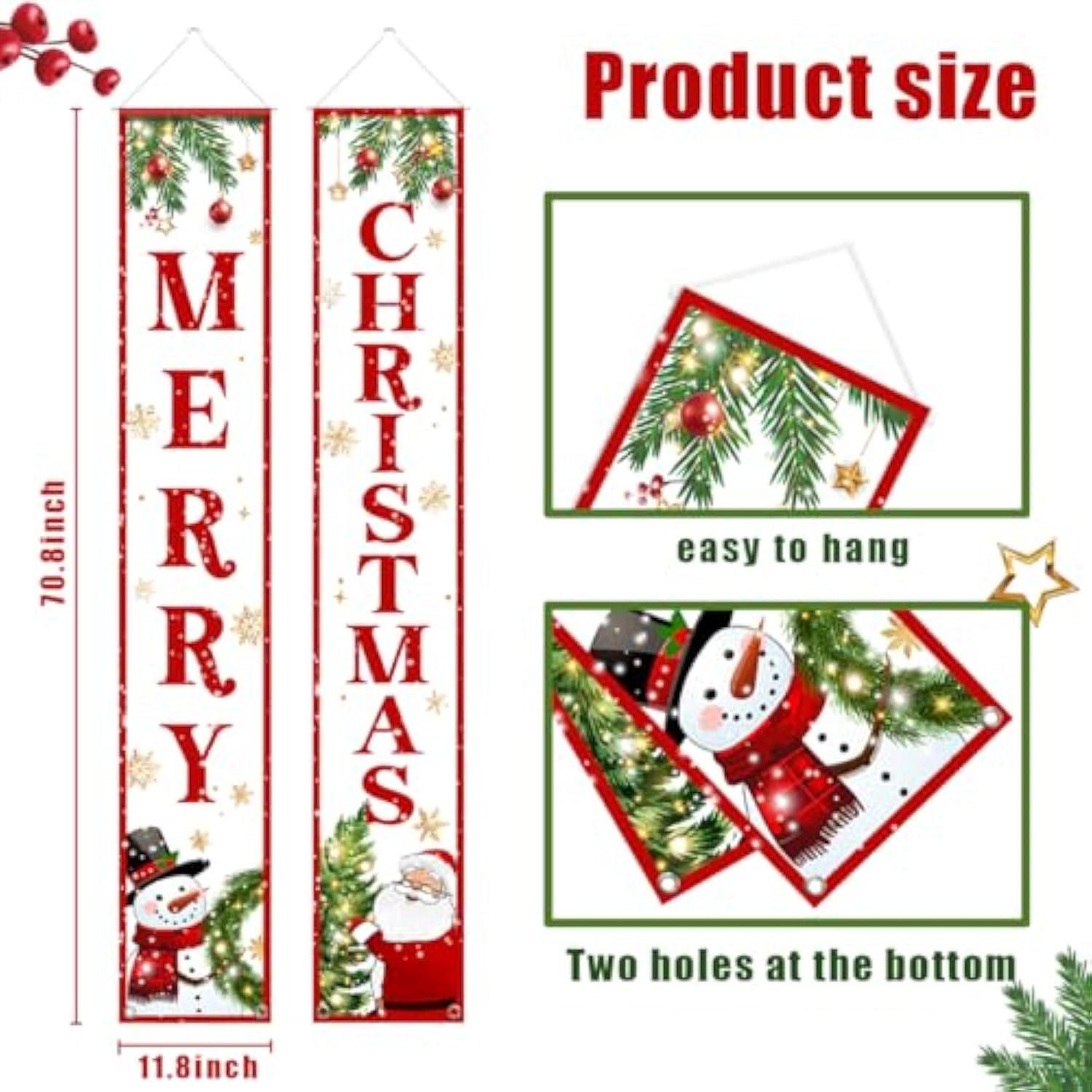 Christmas Door Banner-Christmas Outdoor Decorations Outdoor Santa Claus Snowman Merry Christmas Porch Sign Red Xmas Party Supplies
