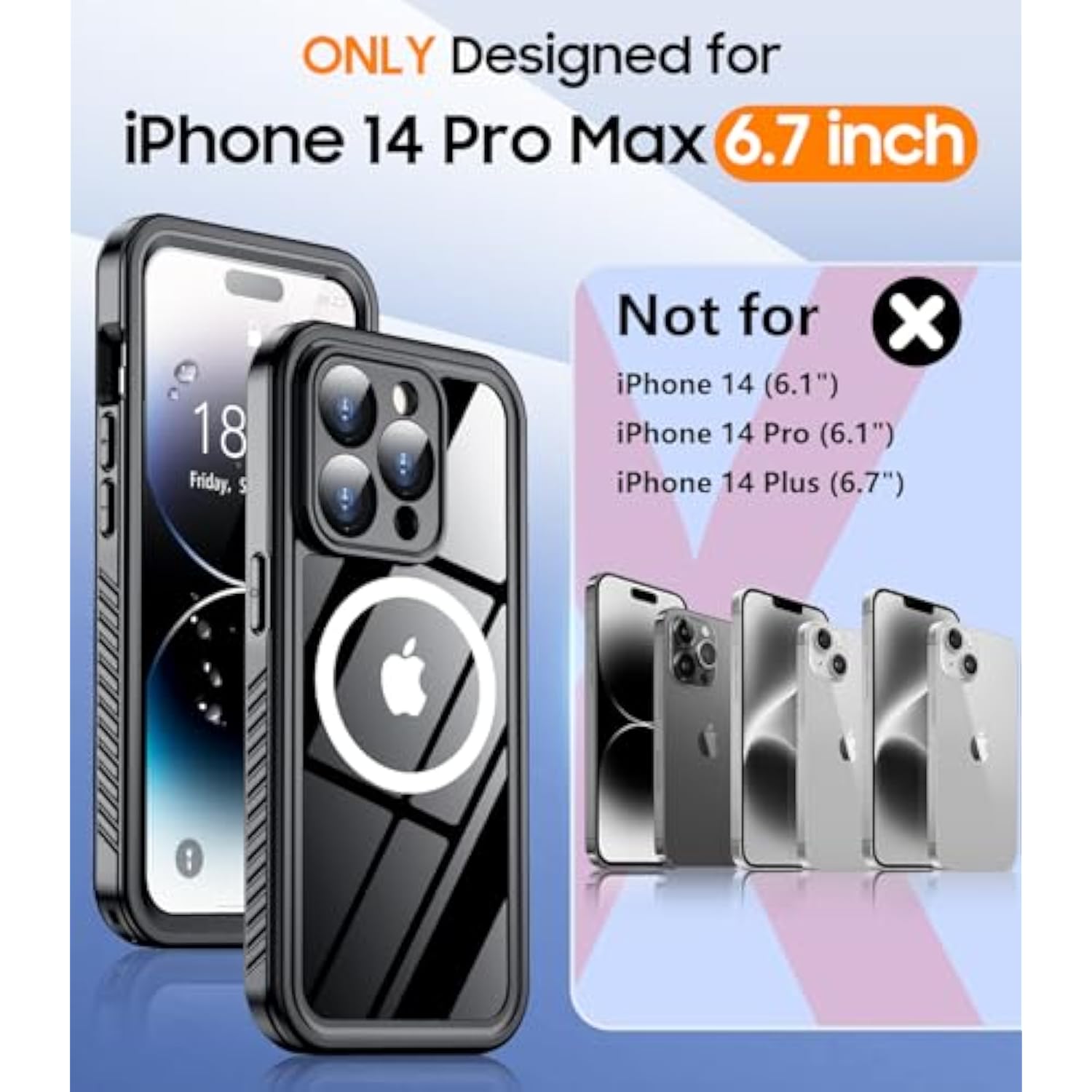 Magnetic For Iphone 14 Pro Max Case Waterproof,Built-In Screen Protector[Ip68 Underwater][Upgrade Military Dropproof][Compatible With Magsafe] Full Body Shockproof Translucent Case 6.7''