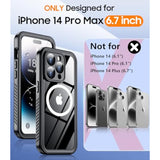 Magnetic For Iphone 14 Pro Max Case Waterproof,Built-In Screen Protector[Ip68 Underwater][Upgrade Military Dropproof][Compatible With Magsafe] Full Body Shockproof Translucent Case 6.7''