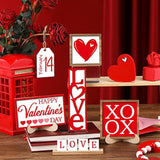 12 Pcs Valentine'S Day Tiered Tray Decor Set Heart Xoxo Wooden Sign Rustic Farmhouse Decor Love Tiered Tray Decorative Signs For Valentine'S Day Table Holiday(Red)