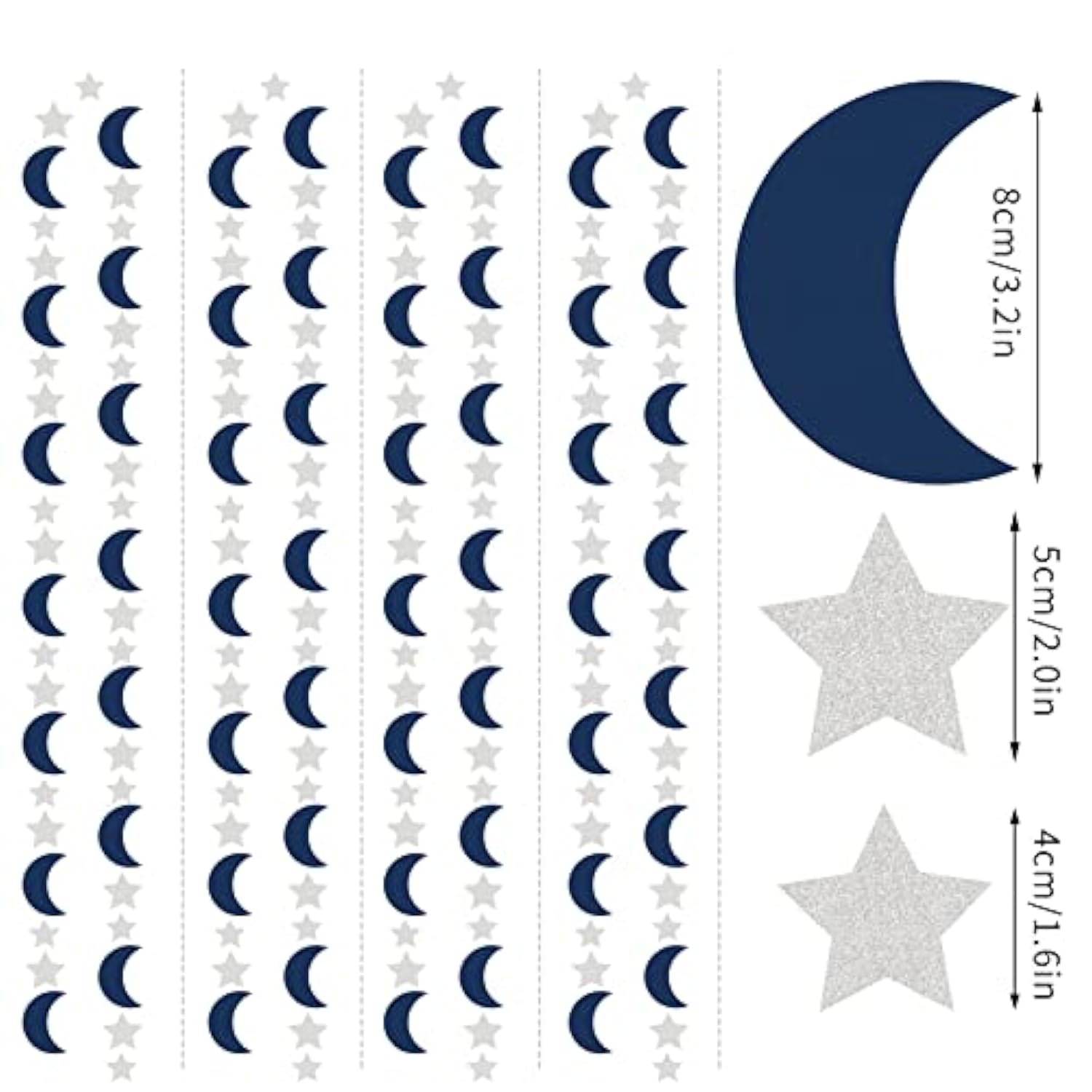 Navy-Blue Silver Moon-Star Party-Decorations Garland - 52Ft Twinkle Little Star Hanging Decoration Streamers Banner, Eid Ramadan Mubarak Decoration Birthday Wedding Baby Shower Party Decor