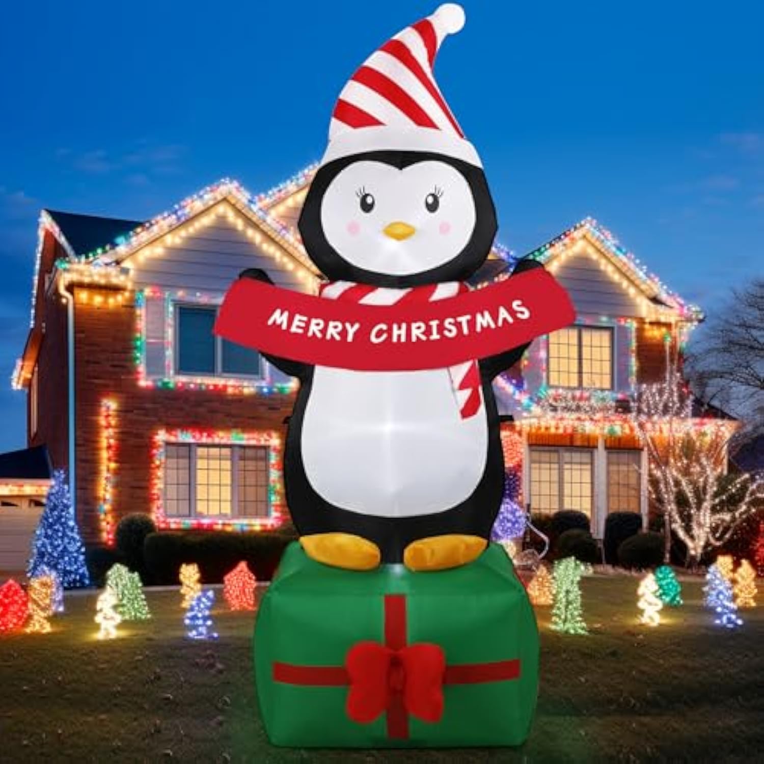 6Ft Christmas Penguin Inflatables Decoration With Led Lights, Blow Up Outdoor Decoration For Christmas Party, Holiday Xm