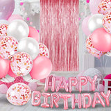 33pcs Pink Birthday Decor Set with Banner, Fringe Curtain, Balloons & Confetti