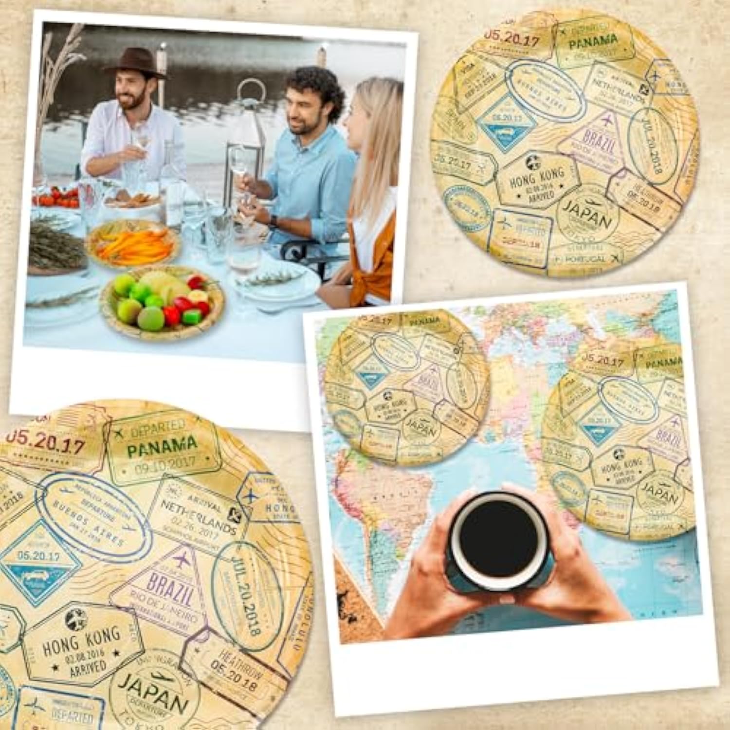 50 Pcs Travel Paper Plates Disposable Around The World Tableware 9'' And 7'' Airplane Adventure Dinner Dessert Plates Voyage Travel Themed Retirement Birthday Party Decoration Supplies
