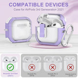 Clear Case For Airpods 3 Gen, Secure Lock Case For Apple Airpod 3Rd Gen With Silicone Wrist Strap And Cute Candy Keychain, Purple