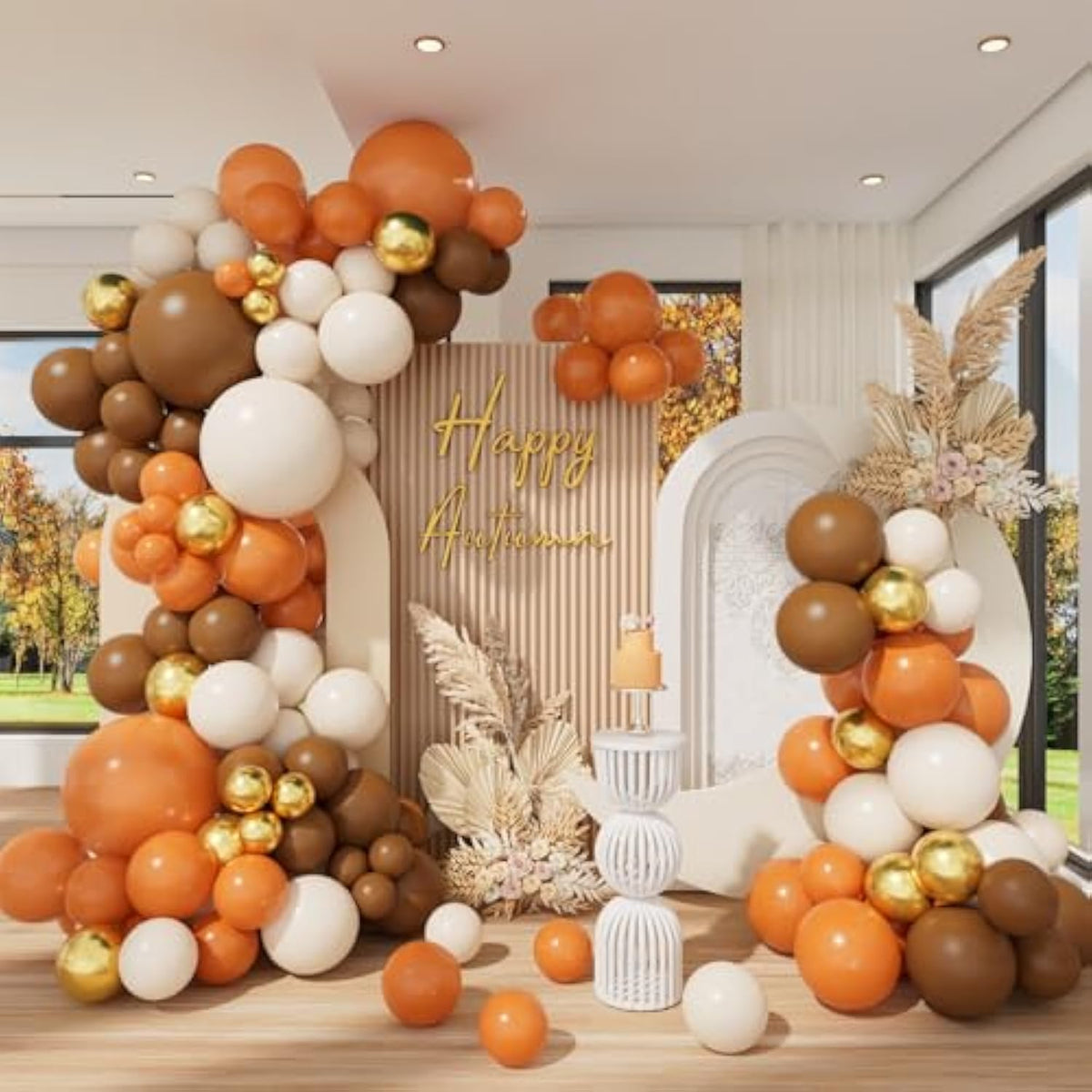 Fall Balloon Arch Kit: Brown, Orange, Gold, White Sand Party Decor