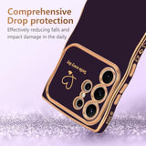 For Samsung Galaxy S24 Ultra Case For Women Girls, Cute Wave Frame Curly Shape With Love Heart Raised Camera Protection Luxury Plating Shockproof Phone Case For Galaxy S24 Ultra 5G,Dark Purple