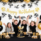 Dragon Birthday Party Banner Black Dragon Party Banner Dragons Birthday Hanging Decorations For Boys Girls Men Baby Shower Dinosaur Theme Happy Birthday Wall Decorations Supplies