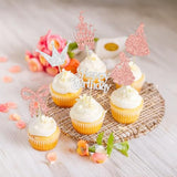 24Pcs Frozen Princess Cupcake Toppers Glitter Castle Bowknot Happy Birthday Cake Topper Decorations For Princess Happy Birthday Baby Shower New Year Party Supplies Rose Gold Silver