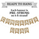 Pre-Strung Congrats Grad Banner - No Diy - Gold Glitter Graduation Party Banner - Pre-Strung Garland On 6 Ft Strand - Gold Grad Congrats Class Of 2025 Party Decorations & Decor. Did We Mention No Diy