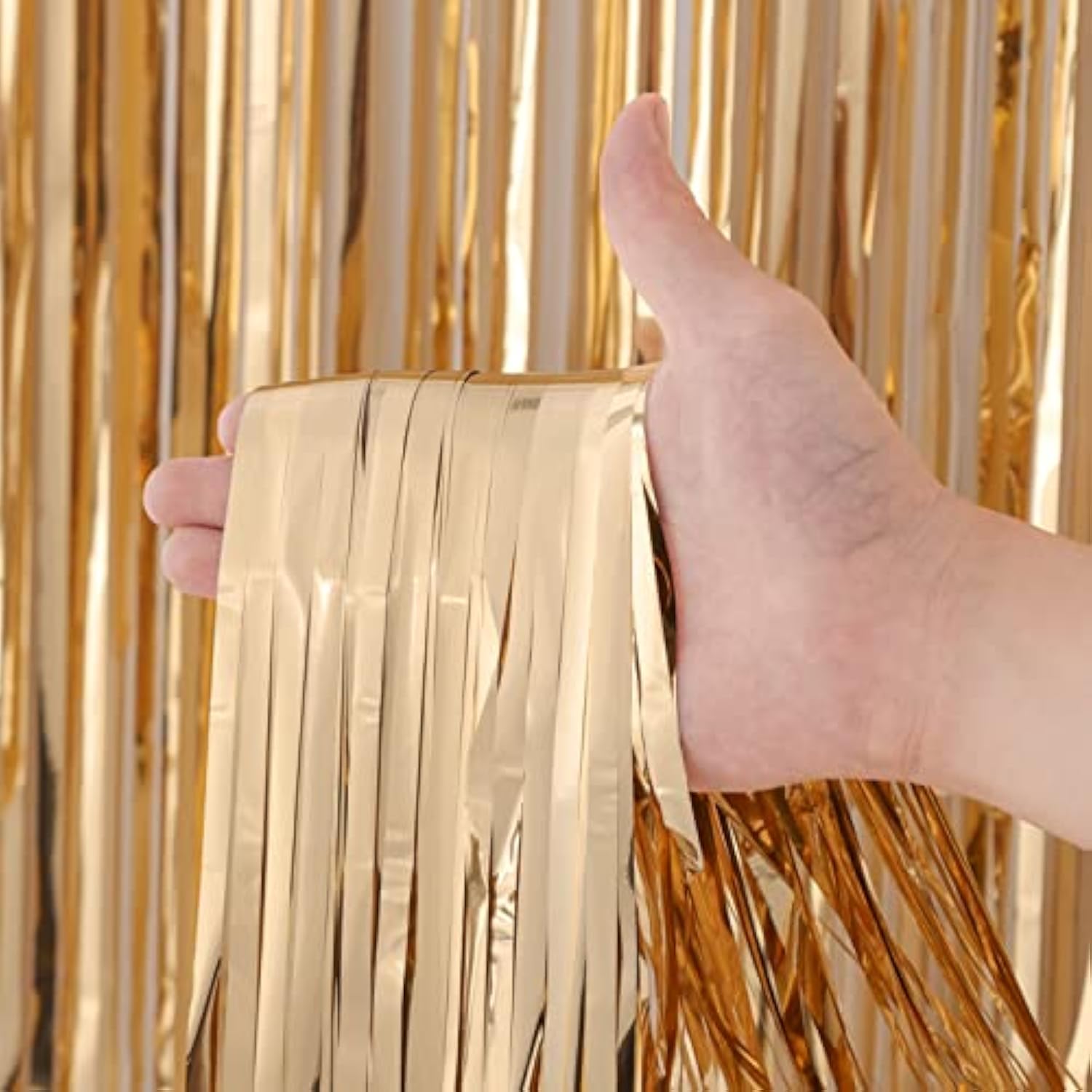 3PCS Champagne Foil Fringe Curtains, 3.3x8.2ft Tinsel Backdrop for Party & Event Decor