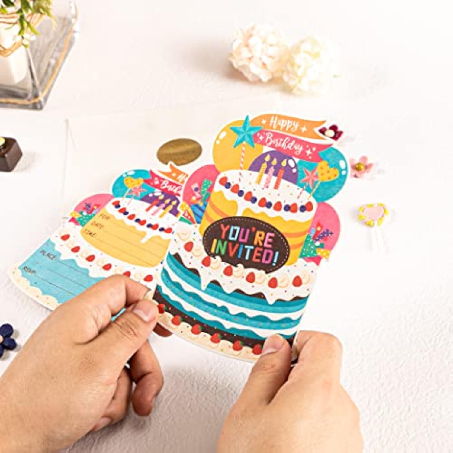 25Pcs/Set Birthday Party Cake Invitations With Envelopes, Kids Birthday Party Invitations, Perfect For Girls Boys Kids Birthday Party Celebration Decorations
