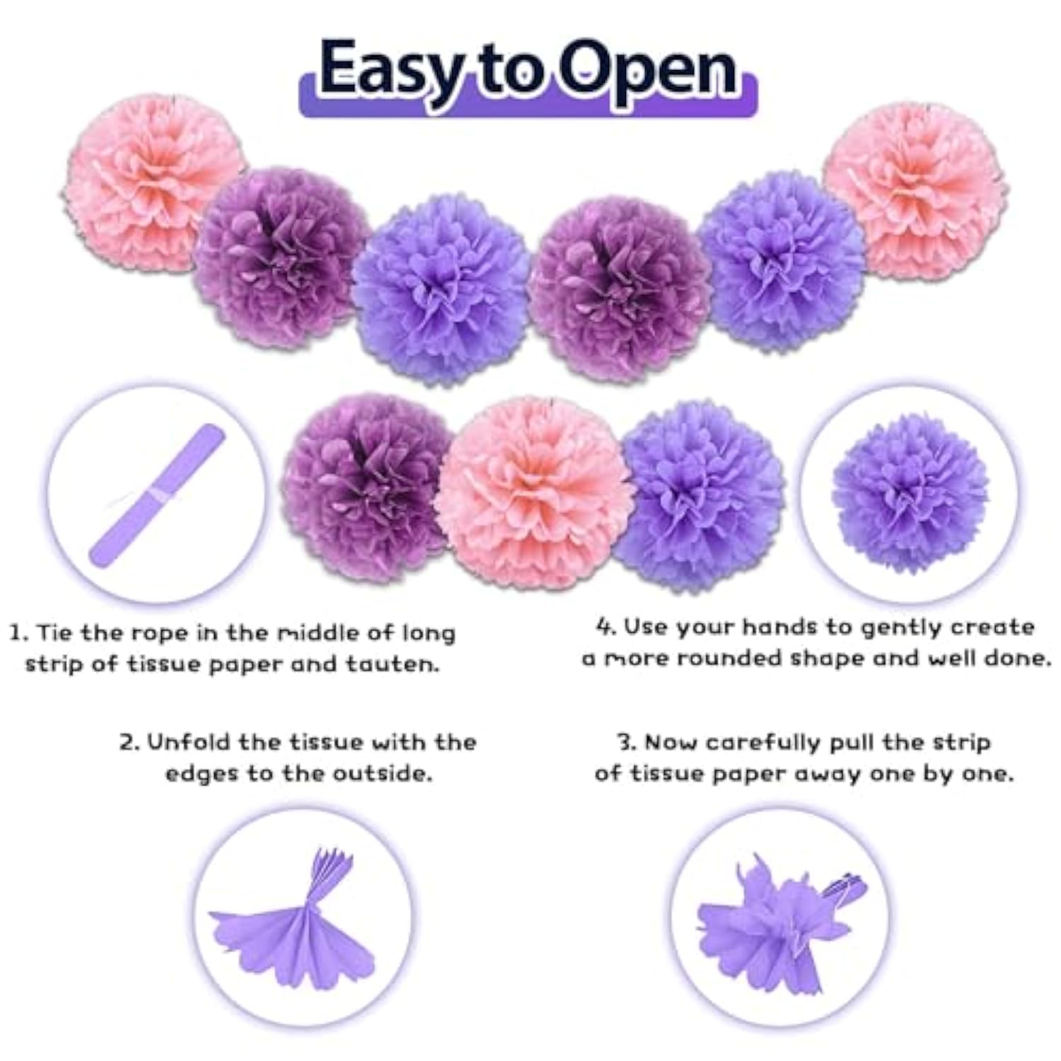 Purple Pink Birthday Decorations,Princess Party Decorations For Women Girls With Pink Purple Balloons Happy Birthday Banner Fringe Curtain Tissue Pompoms Star Garland