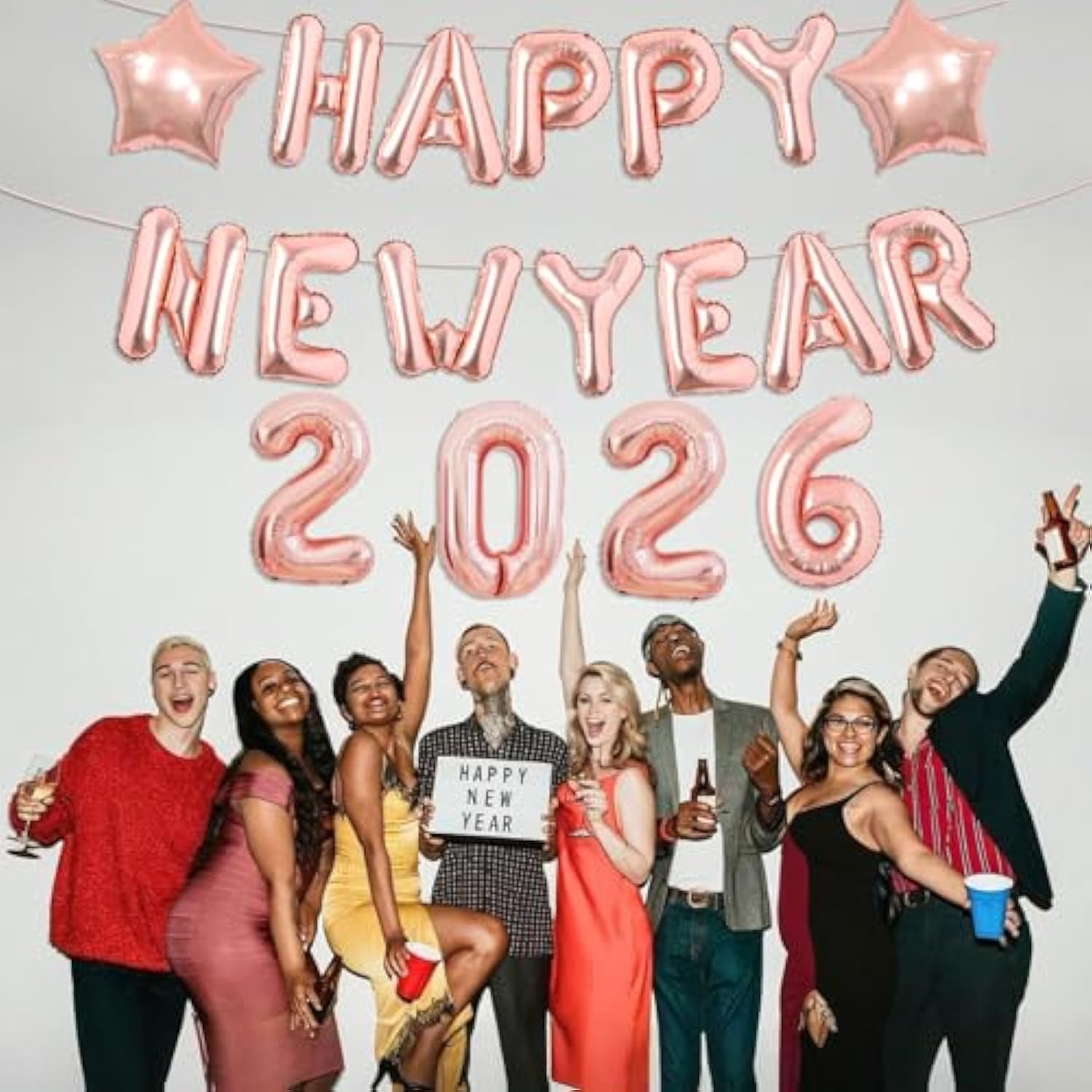 16in Rose Gold Happy New Year 2026 Foil Balloons Banner Party Supplies