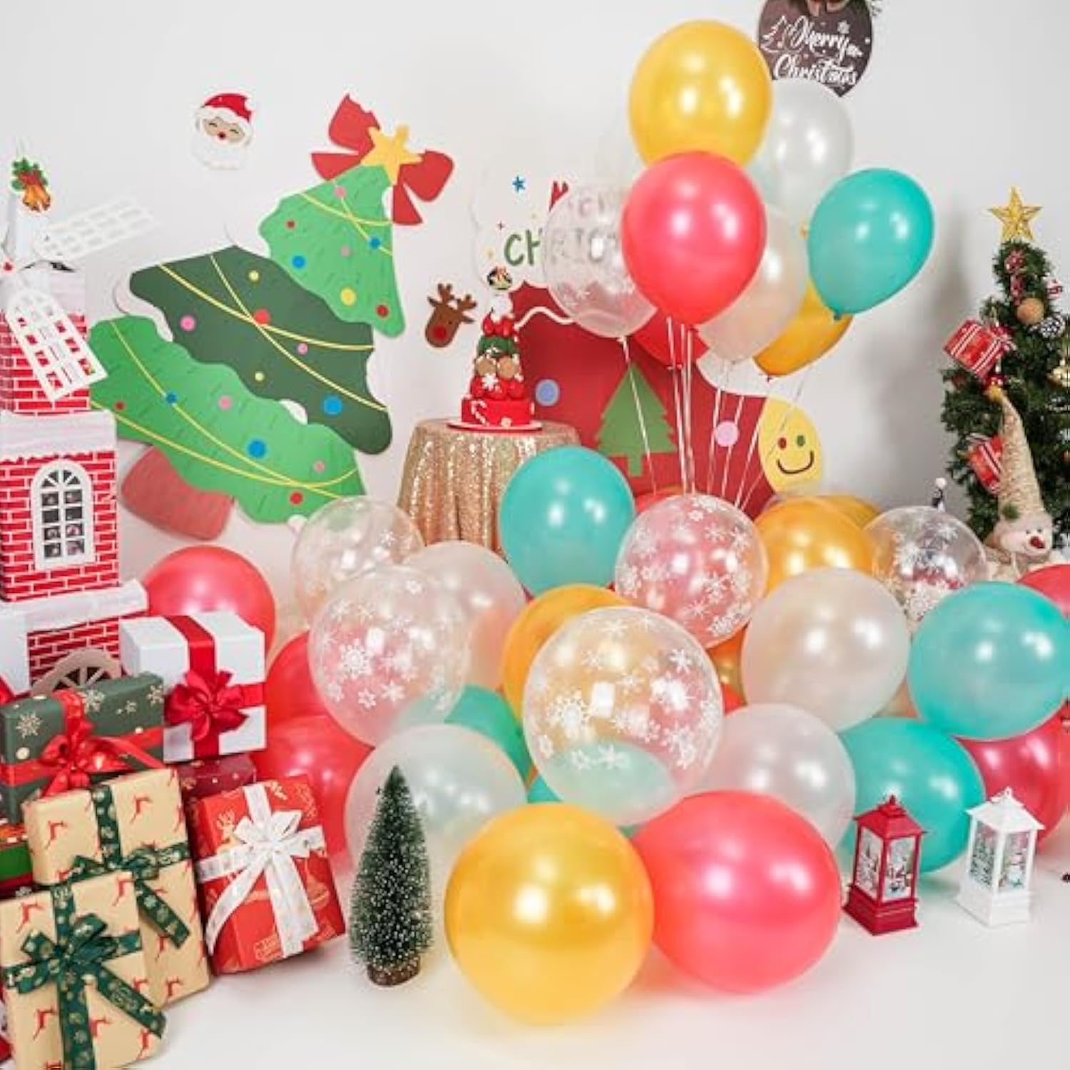 Pearl Red Gold Teal Blue Christmas Balloons Snowflake Print Latex Party Decor