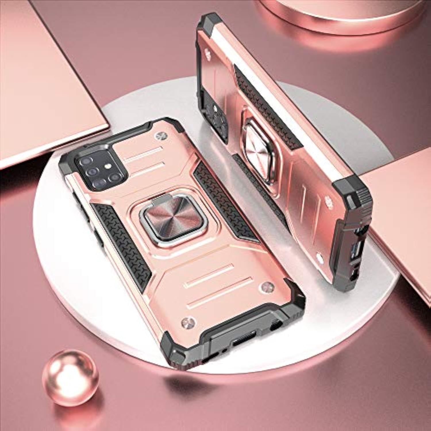 Galaxy A71 5G Case with Screen Protector, Shockproof Drop Test Slim Fit Case with Car Mount Kickstand Lightweight Protective Cover for Galaxy A71 5G, Rose Gold