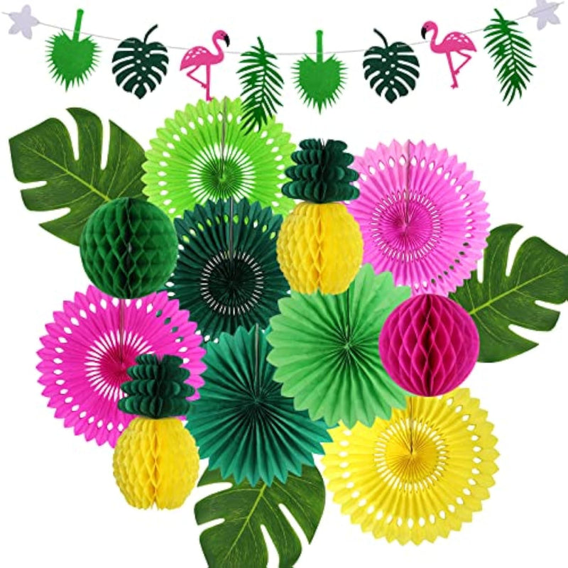 Hawaiian Party Decorations, Tropical Birthday Party Supplies Flamingo And Palm Leaves Banner Tissue Paper Fan Pineapple Honeycomb Ball For Summer Luau Bachelorette Party