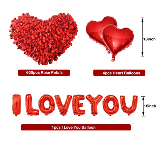 16" I Love You Foil Balloon Letters Hearts Balloon with Rose Petals