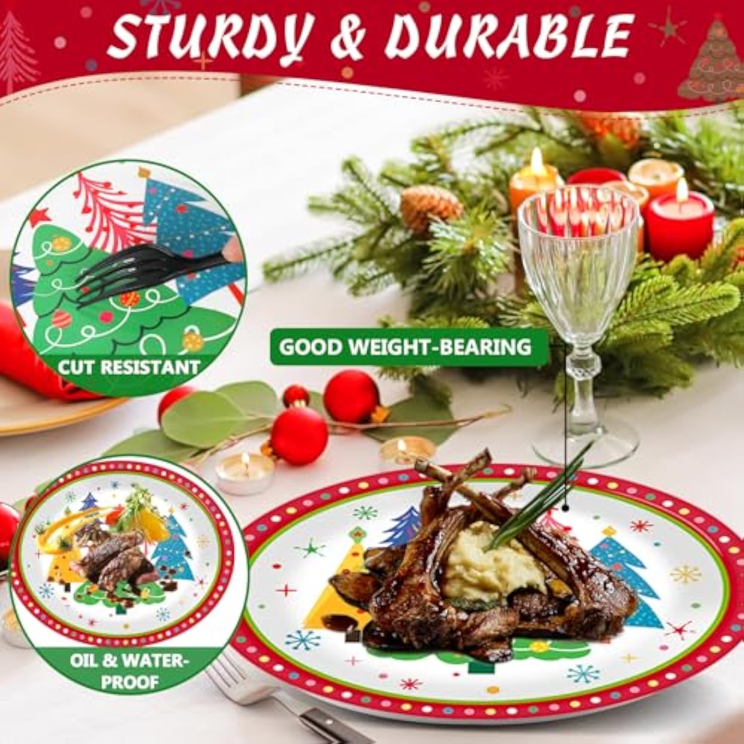 50Pcs Colorful Christmas Tree Plates Disposable Paper Christmas Tree Party Decorations Supplies 11 Inch Oval Plate Platter Dish Tray, Xmas Holiday Tableware Dinnerware
