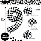 40-Inch Checkered Number 9 Balloon Large Racing Flag Decor for 9th Birthdays