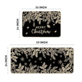 Black Holly Pine Branches Merry Christmas Kitchen Mats Set Of 2, Winter Decor Low-Profile Kitchen Rugs For Floor - 24X35 And 24X59 Inch