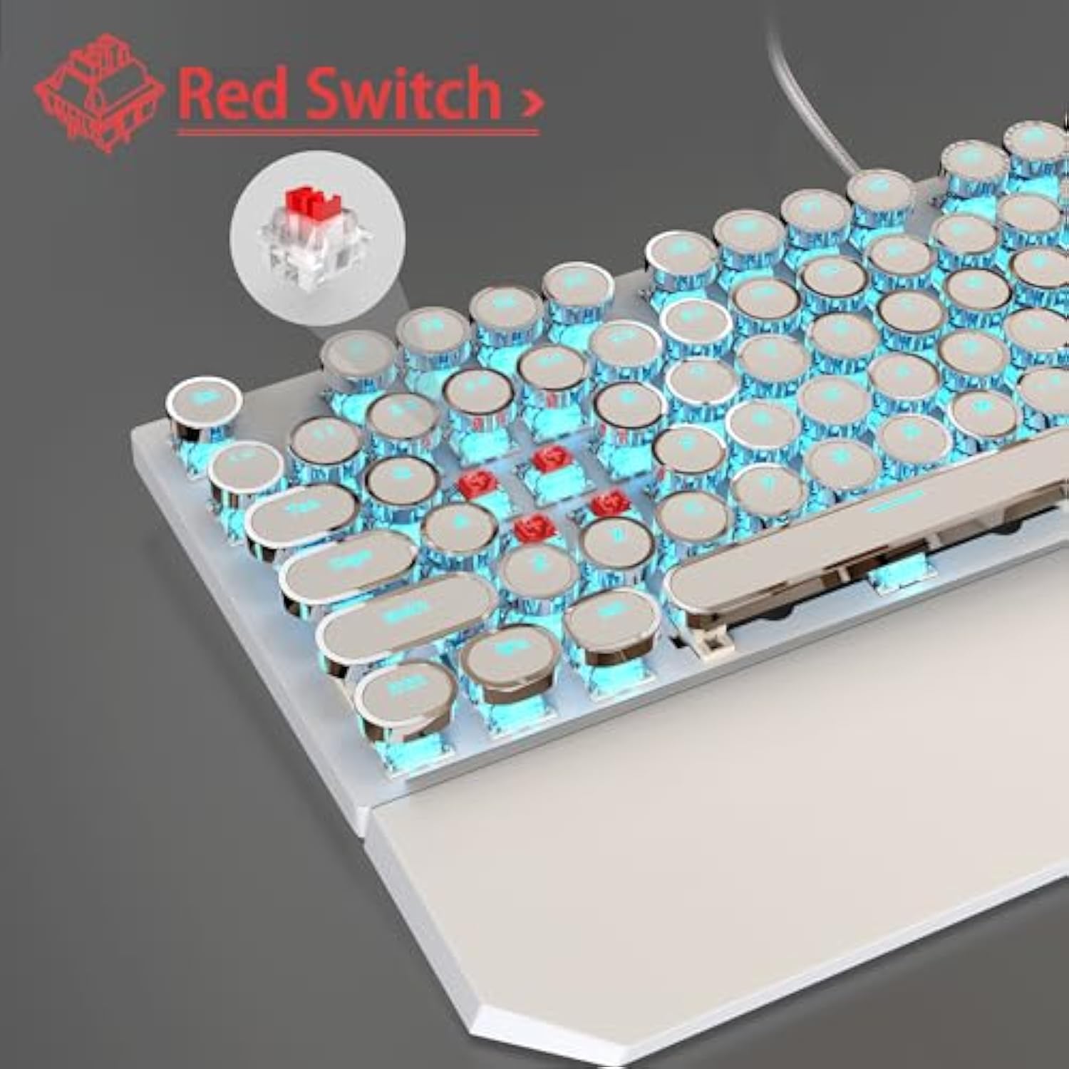 Typewriter Mechanical Gaming Keyboard And Mouse Combo, Retro Punk Round Keycaps Rgb Rainbow Backlit Wired Keyboard For Game And Office, For Windows Laptop Pc, Red Switches(White)