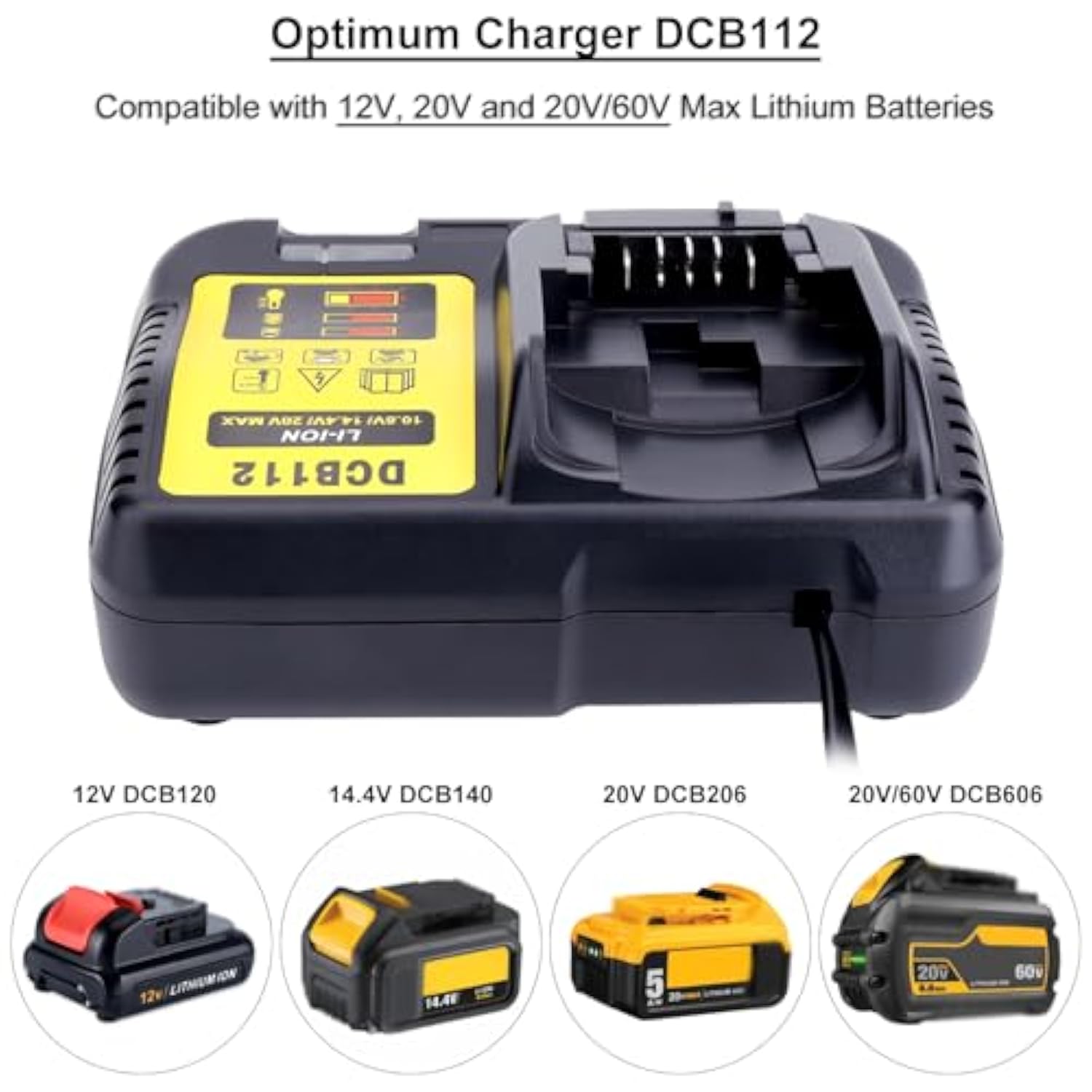 Dcb112 Dcb115 20V Max Charger Charges All Dcb201 Dcb204 Dcb606 Dcb609 Dcb207 Dcb206 Dcb203 Dcb200 Dcb120 Dcb127 12V Max, 20V Max And 60V Max Li-Ion Cordless Tool Battery Packs