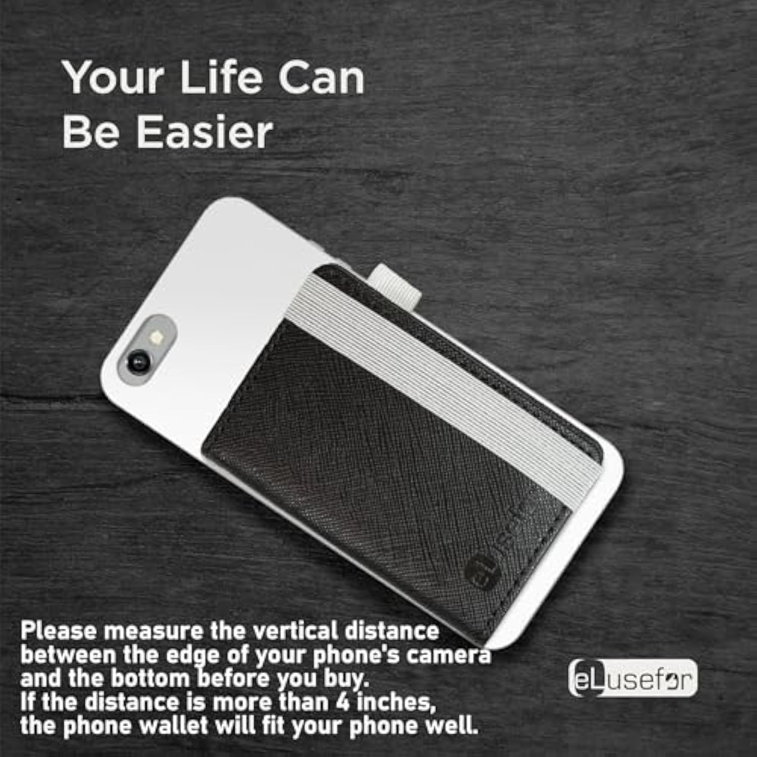 Stick-On Phone Wallet with 6 Sleeves & Stand - Waterproof, Travel-Proof - Black