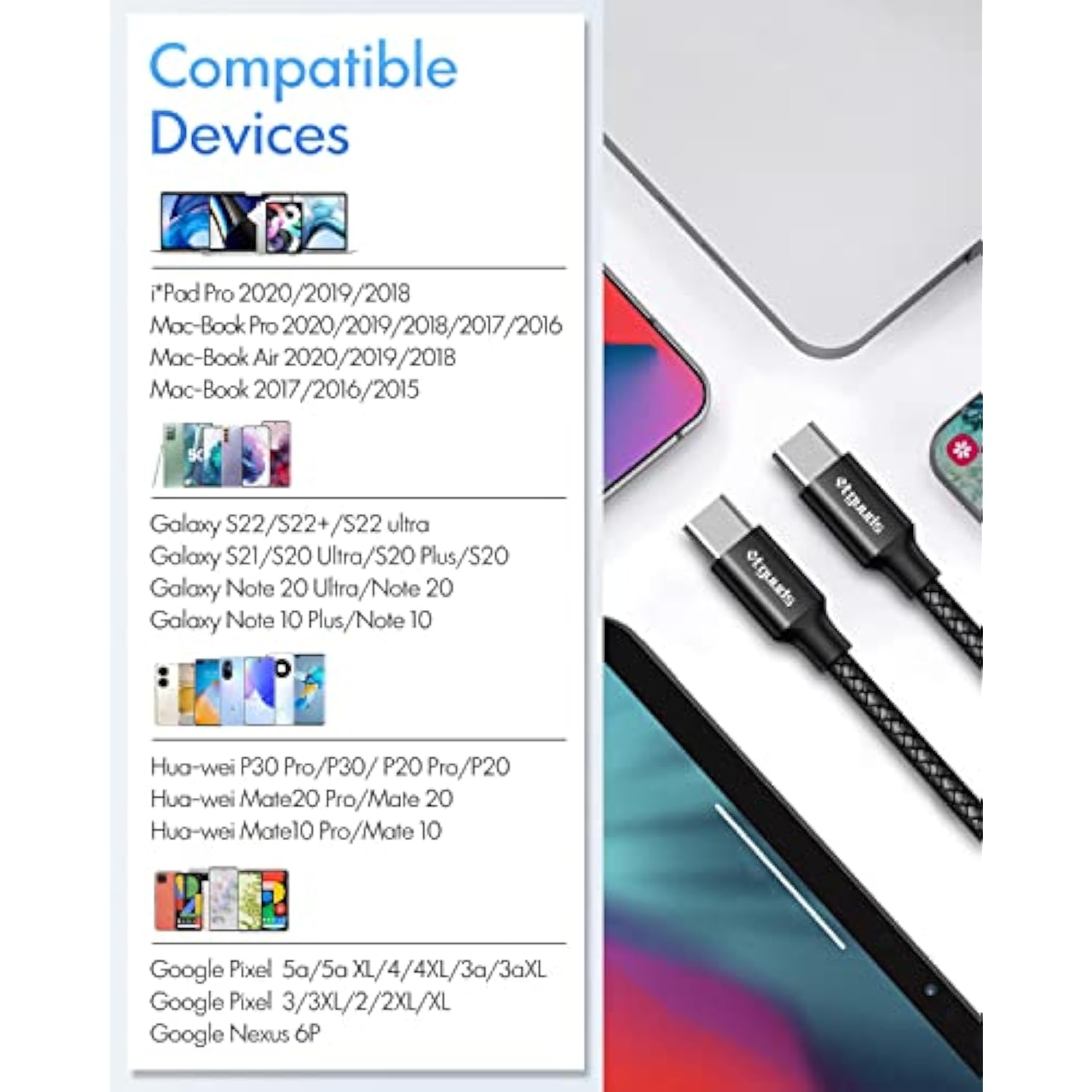 [6Ft, 2-Pack Usb C To Usb C Cable 60W/3A, Fast Charging Type C To Type C Cable