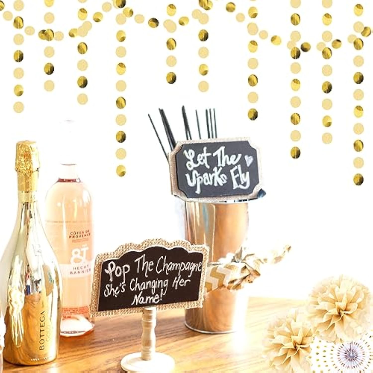Champagne Gold Engagement Party-Decorations Paper-Garland - 52Ft Glitter Wedding Hanging Streamers Banner,Bachelorette Bridal Shower Birthday Christmas Housewarming Backdrop Decor