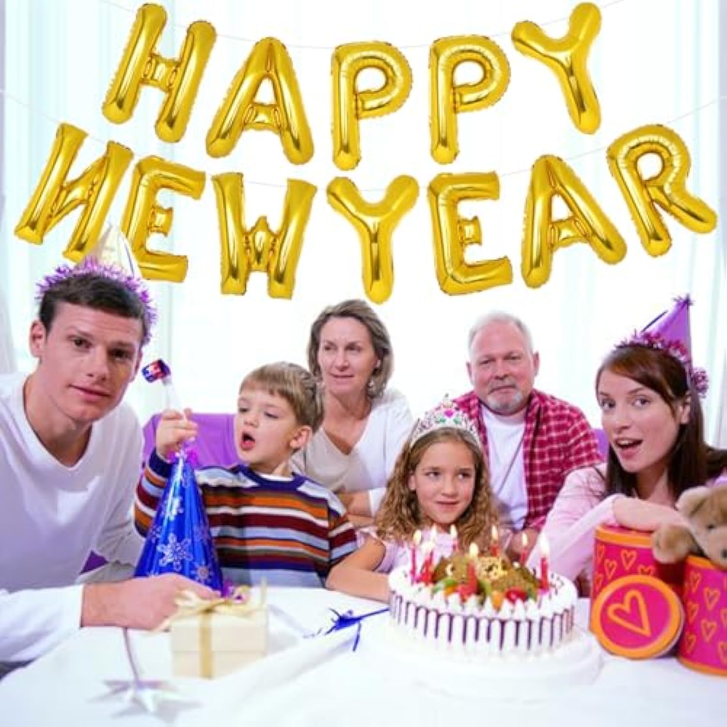 Gold Happy New Year Balloons 16in Banner Party Decorations 2024