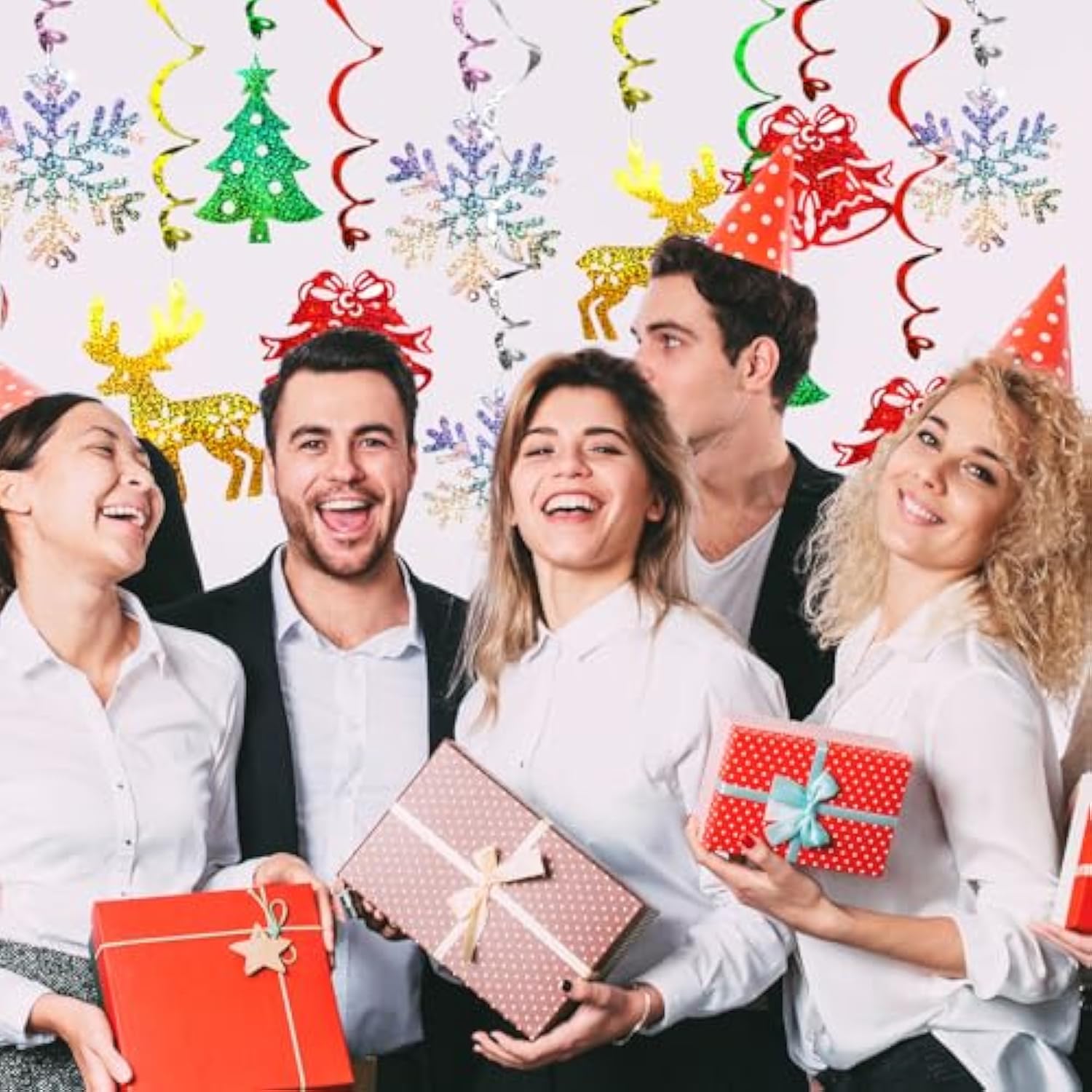 Christmas Hanging Swirls Decorations 30 Pack Sparkle Double Sided Red Green Party Merry Christmas Garland Foil Swirl Hanging Ceiling Ornaments Christmas Party Favors Xmas Holiday Party Decor Supplies