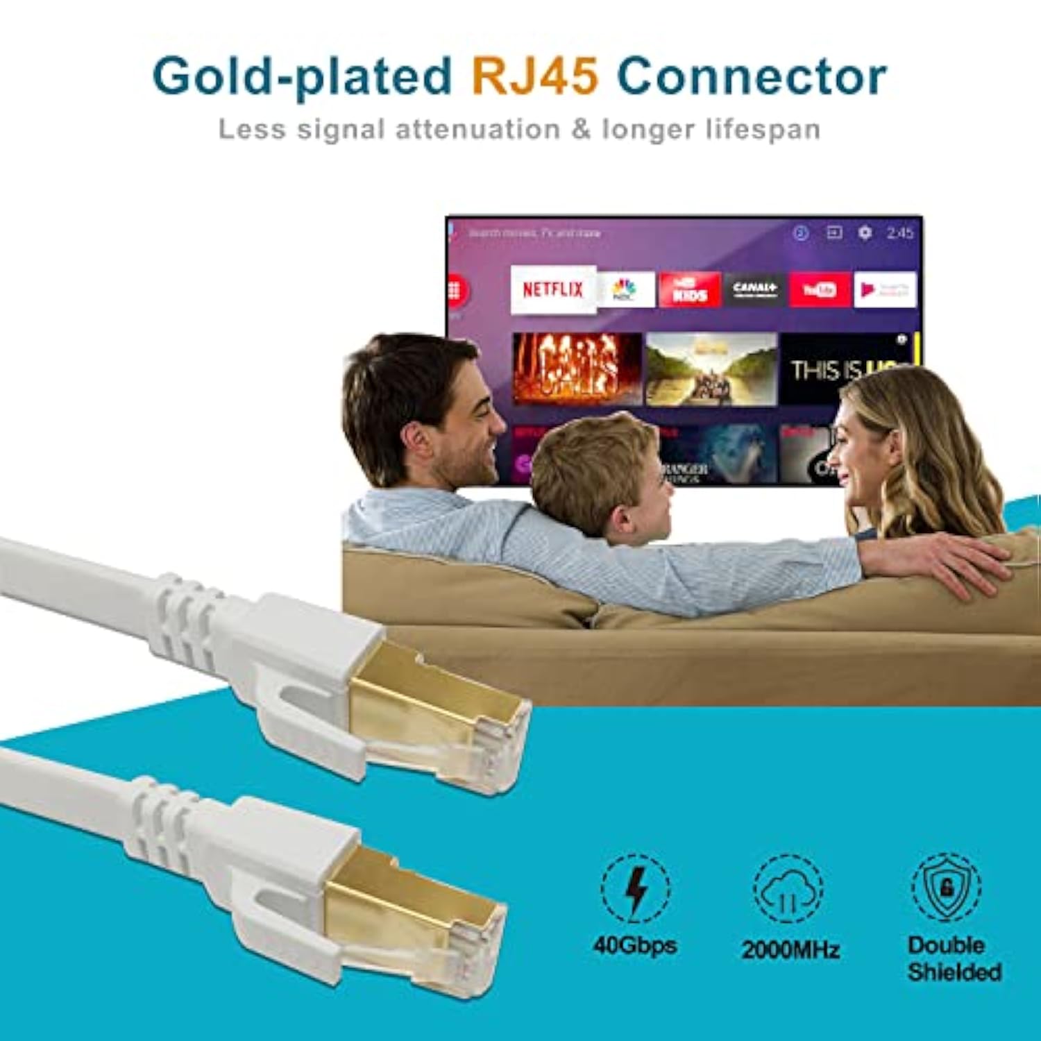 Cat8 Ethernet Cable 50Ft, High Speed Flat Internet Core, Internet Network Long