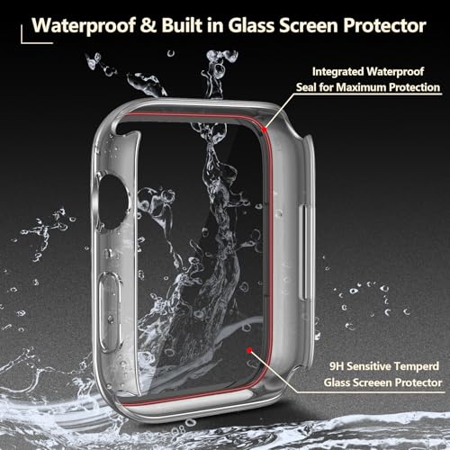 [2 Pack] Waterproof Case For Apple Watch 11 (2025) 42Mm With Tempered Glass Screen Protector, Slim Guard Bumper With Hd Glass, Hard Pc Protective Cover For Iwatch Series 11/10 42Mm, Transparent