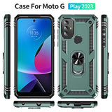 Dark Green Moto G Play 2023 Case with HD Screen Protector and Ring Stand
