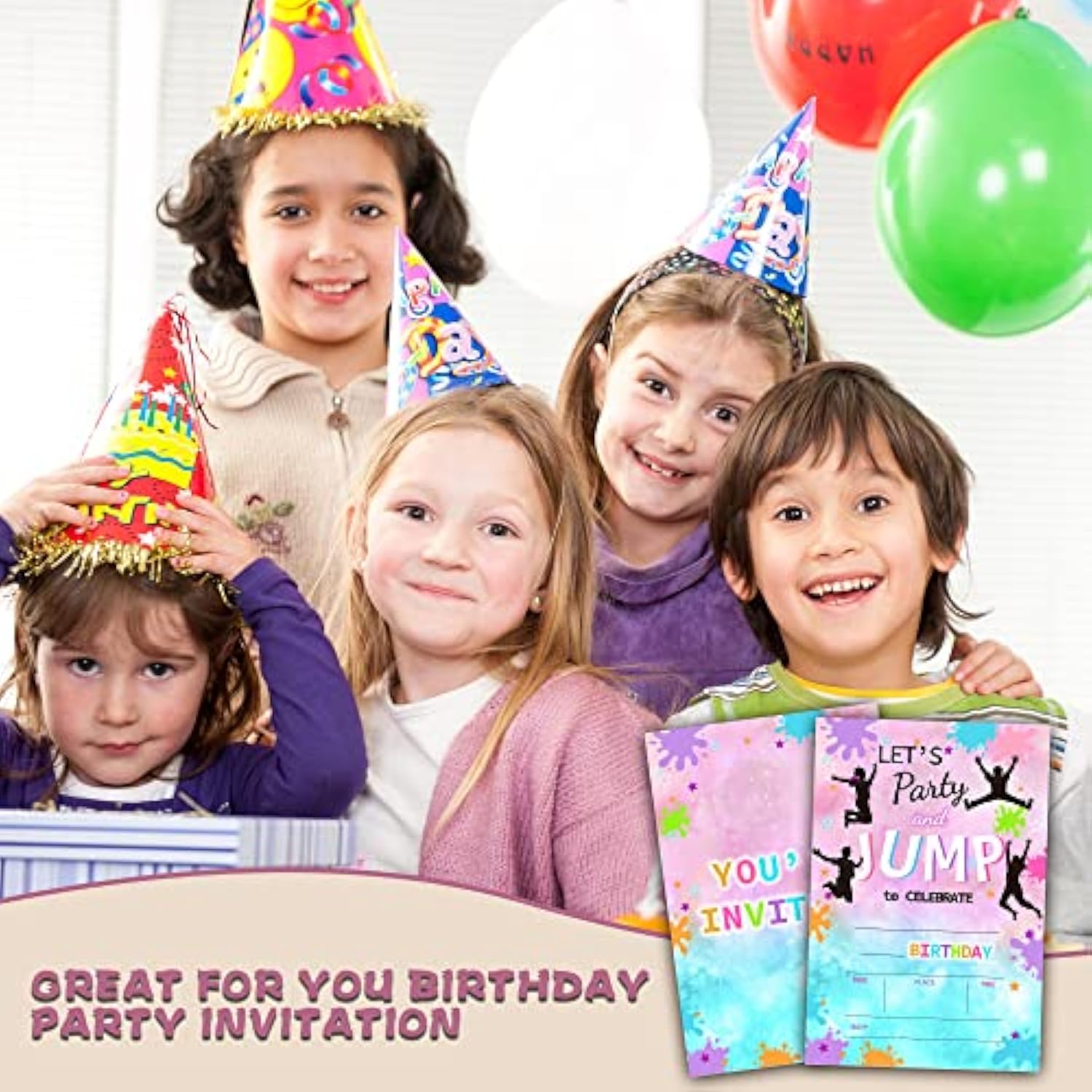 Jump Birthday Invitations For Kids, Slime Birthday Party Invitation Cards, Trampoline Park Party Celebration Supplies Decoration -20 Fill In Invitations With Envelopes (B20)