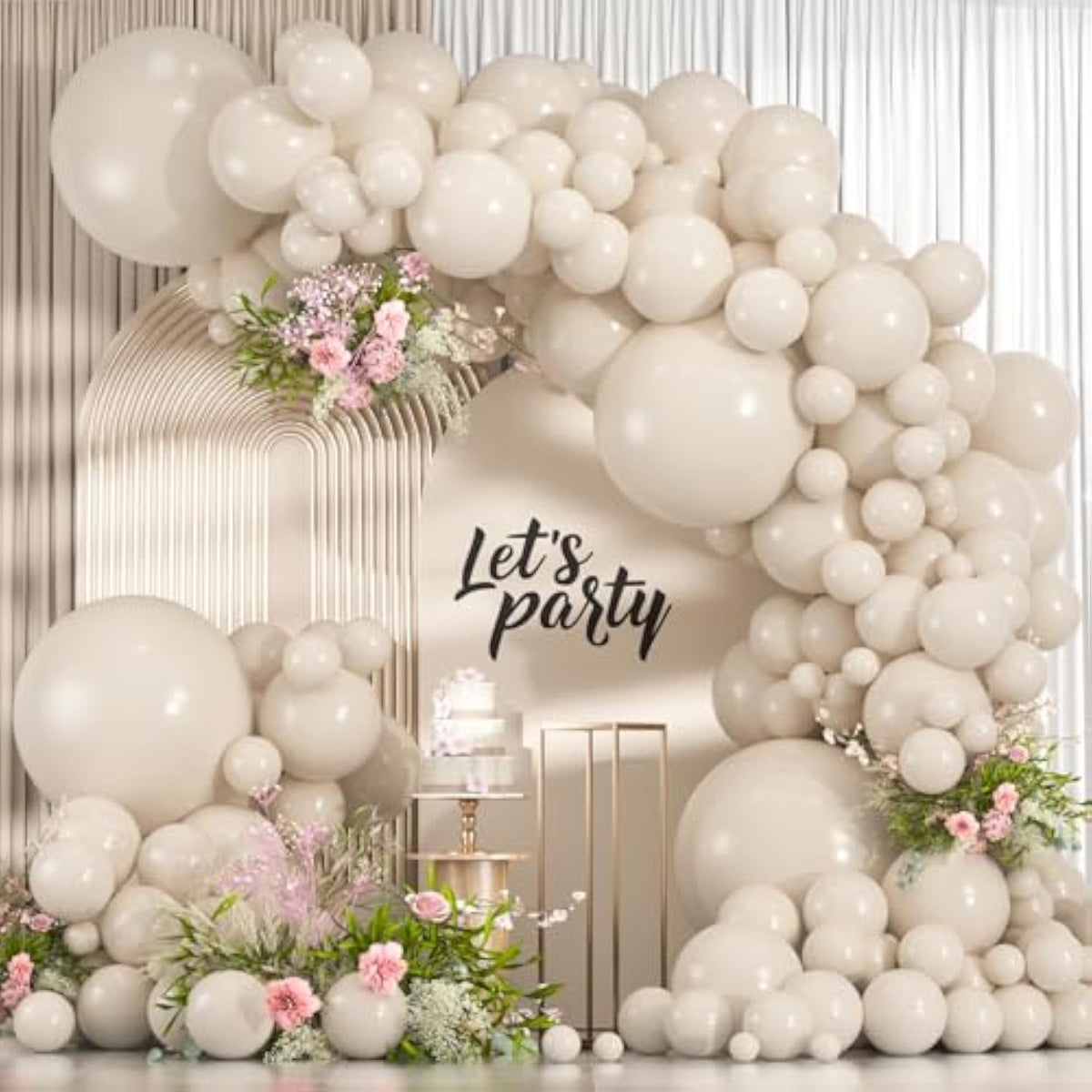 114Pcs White Sand Balloons Different Sizes Pack, 18 12 10 5 Inches Cream Beige Sand White Latex Balloon Garland Arch For Birthday Graduation Anniversary Boho Wedding Baby Shower Decoration
