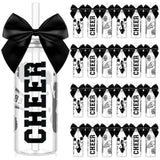 24 Pcs Cheerleader Gift Bulk For Team Cheer Cups 14 Oz Bow Water Bottle Plastic Cheer Tumblers With Lid And Straw For Cheerleader Sport Party Favor Senior Night Gift (Black)