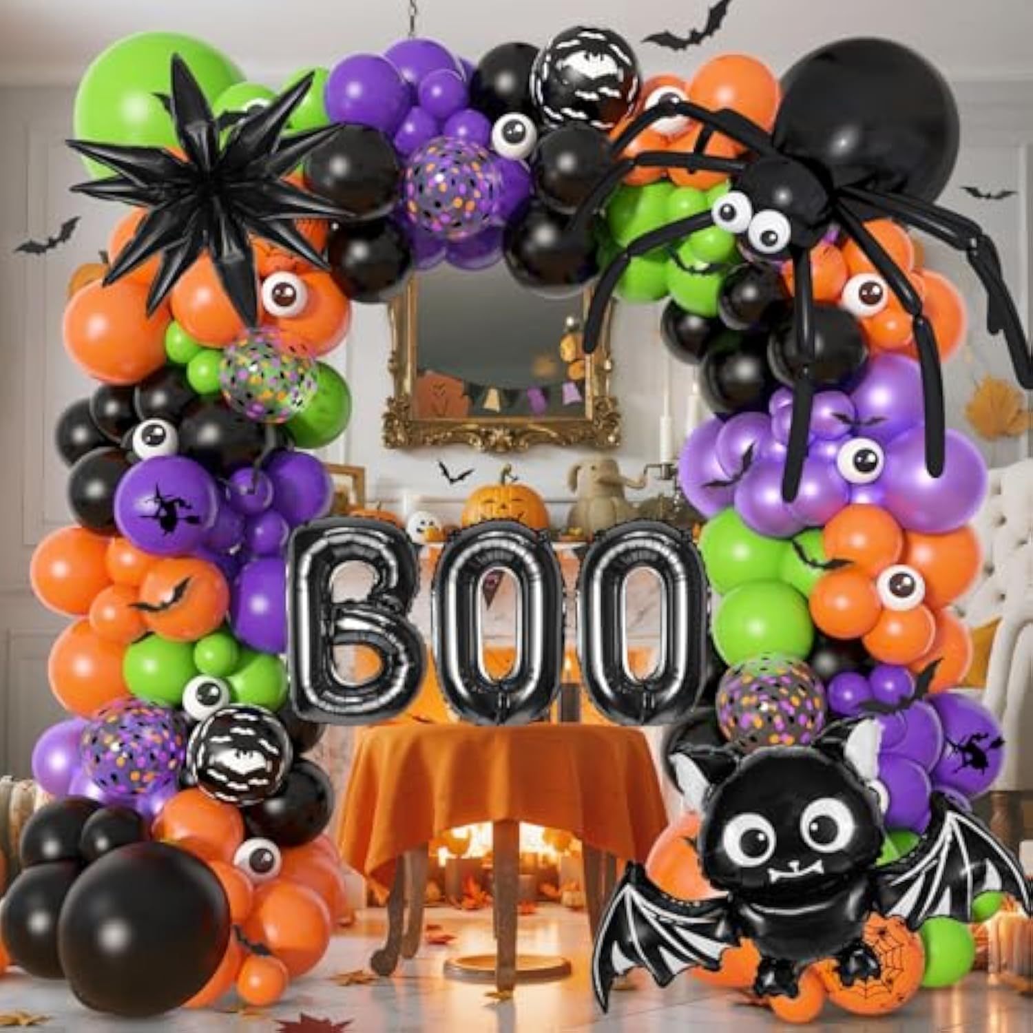 Halloween Balloon Arch Kit: Spider, Bat, Star, Confetti - 176 PCS