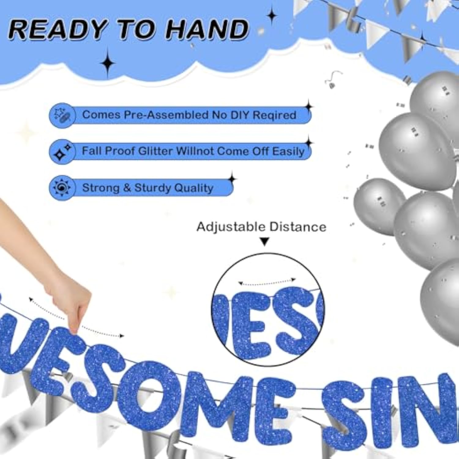 Pre-Strung Awesome Since 1986 Banner Glitter Happy 40Th Birthday Banner Funny 40Th Birthday Decorations 1986 Party Decorations For Men Women Anniversary(Navy Blue)