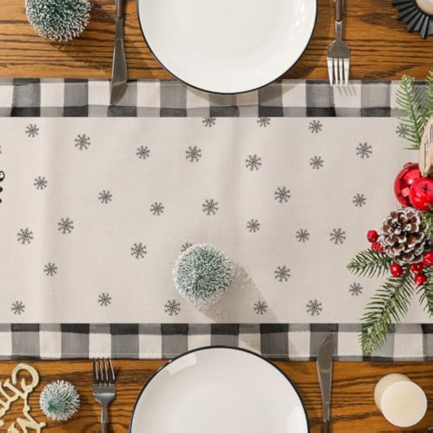 Christmas Table Runner, Buffalo Plaid Merry Christmas Runner, 13'' X 90''