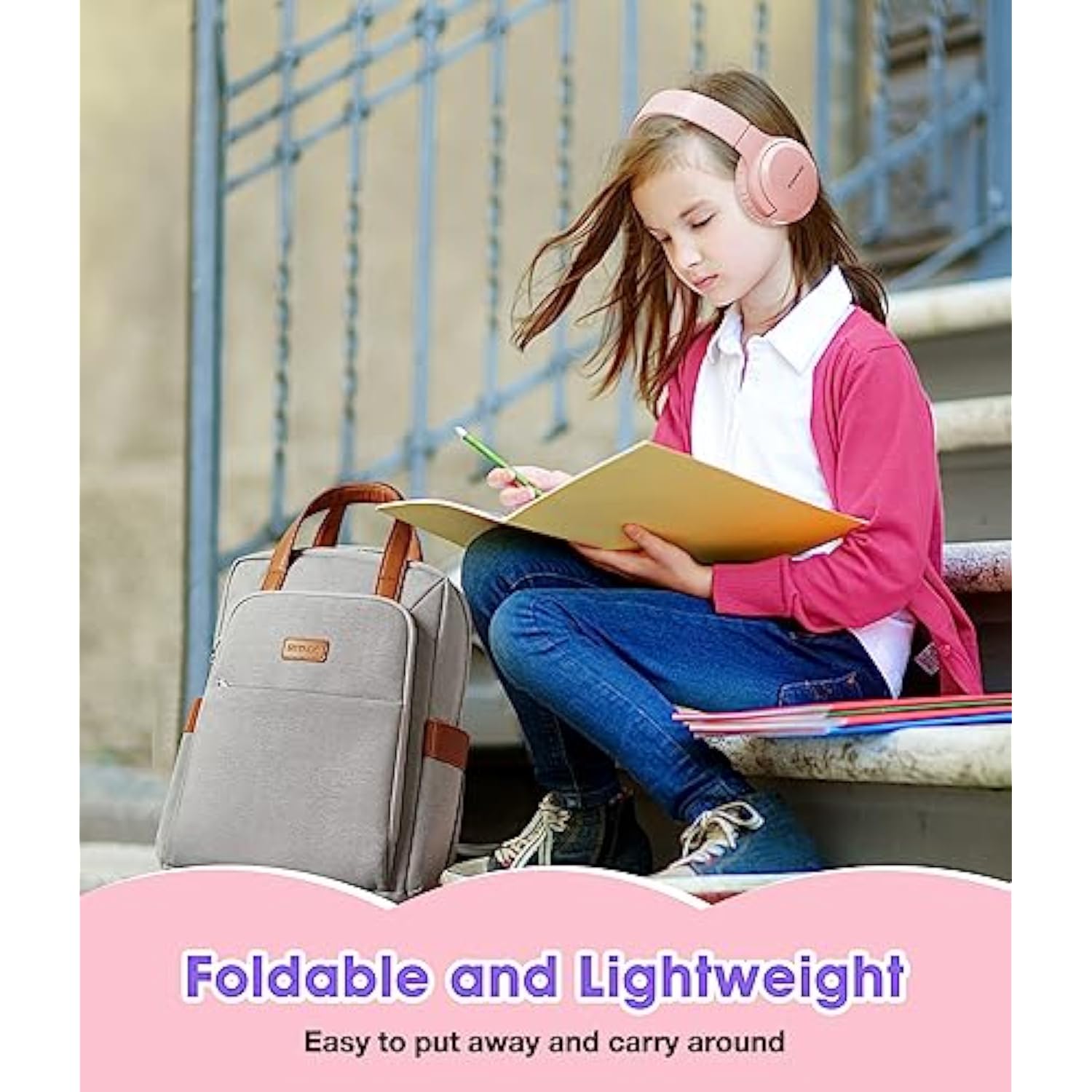 Kids Headphones Wireless 60H, Foldable On Ear Headphone With Mic, Volume Limit